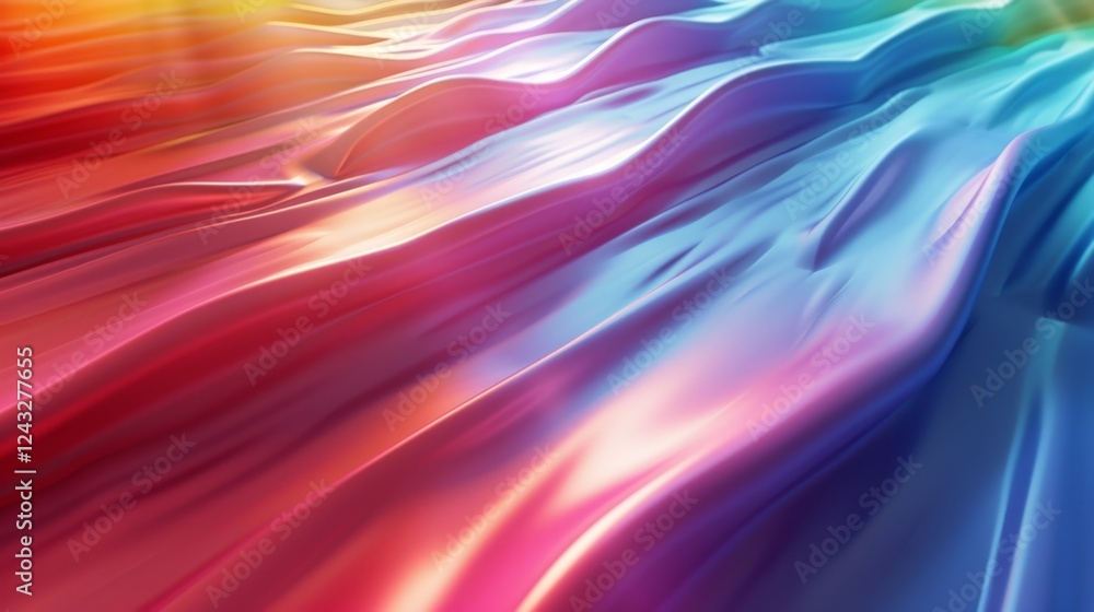 Poster gradient abstract background featuring iridescent waves in vibrant colors transitioning softly acros