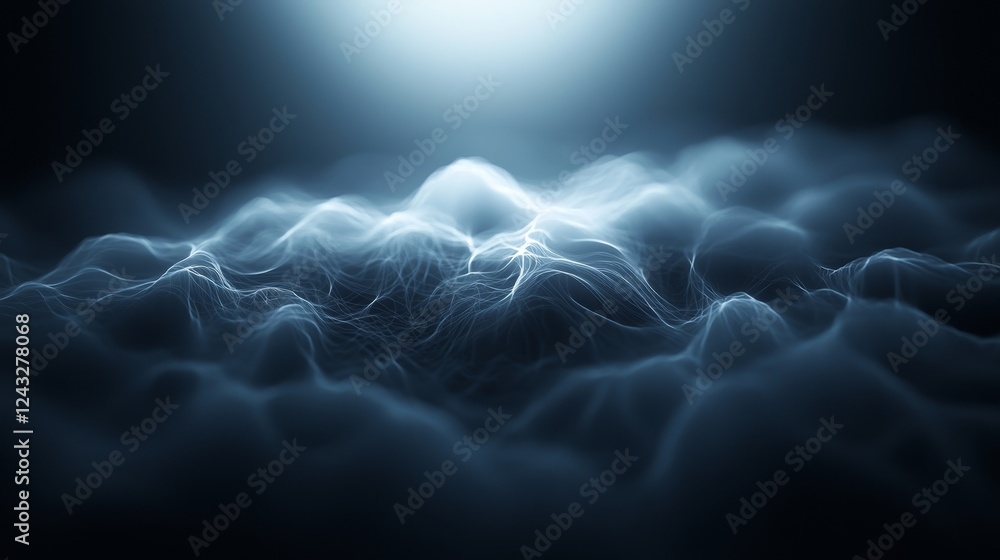 Poster ethereal waves of mist and light create a serene, otherworldly atmosphere, evoking feelings of calm 