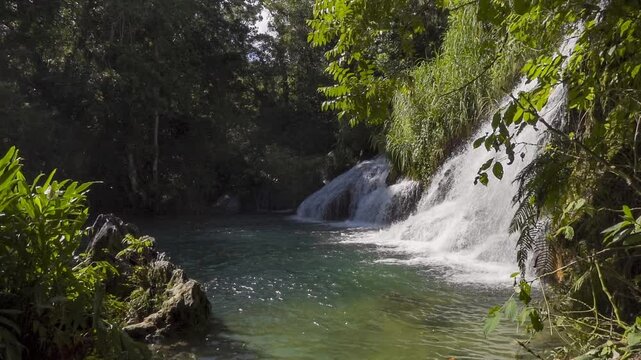 One of small falls in El Nicho waterfalls in Cuba, slow-motion from 120p to 24p