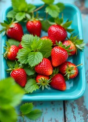 Freshly Picked Strawberries in a Rustic Bowl on Wooden Background