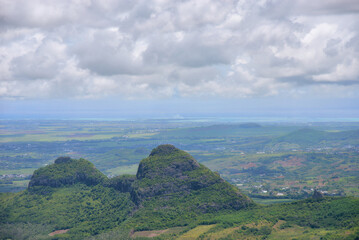 Naklejka premium Aerial view of Mauritius island from the top of the mountain, Africa 