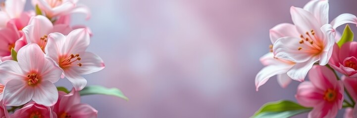 Naklejka premium Pink flowers create a soft and serene floral arrangement for a tranquil ambiance in a gentle background