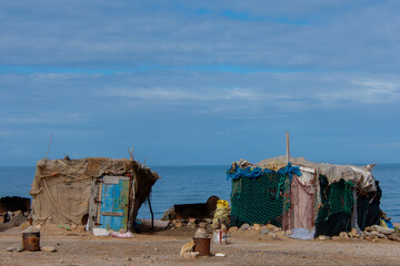 house built from makeshift materials in the region of Essaouira in Marloc