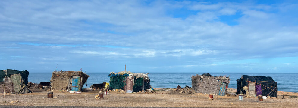 house built from makeshift materials in the region of Essaouira in Marloc