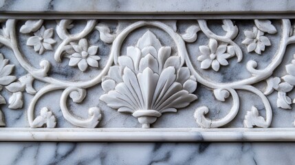Intricate marble carving, floral design, Taj Mahal, India, background texture, design element