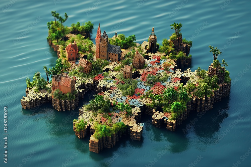 Aufkleber A floating island made entirely of puzzle pieces, some of them missing