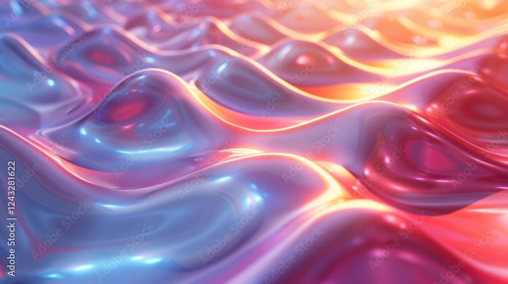 Poster vibrant abstract gradient background with iridescent waves reflecting light in various hues