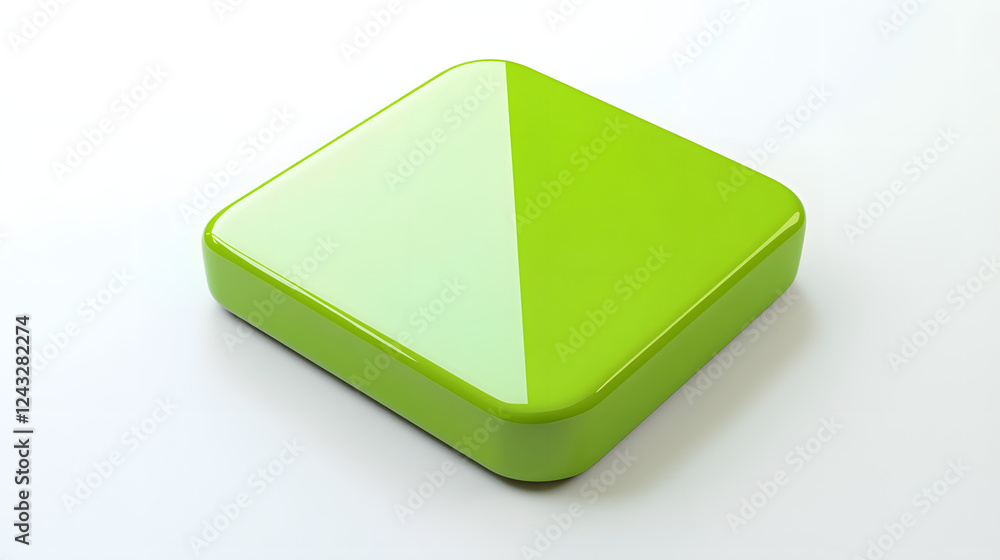 Aufkleber blank mobile application icon, button - green square with round corners. 3d rendering, white backgro