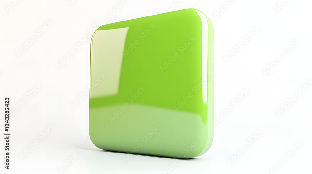 Poster blank mobile application icon, button - green square with round corners. 3d rendering, white backgro