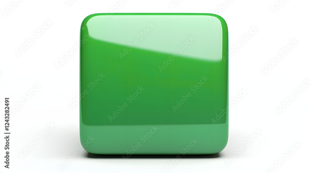 Poster blank mobile application icon, button - green square with round corners. 3d rendering, white backgro
