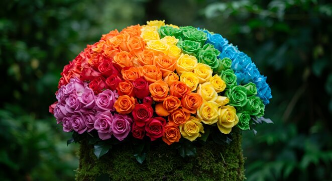 Vibrant Rainbow Roses Arrangement for Pride Month Celebration