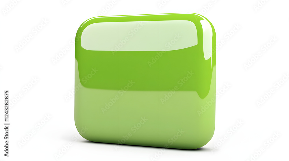 Poster blank mobile application icon, button - green square with round corners. 3d rendering, white backgro