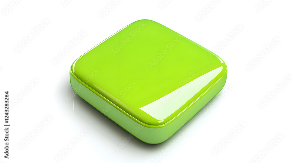 Aufkleber blank mobile application icon, button - green square with round corners. 3d rendering, white backgro