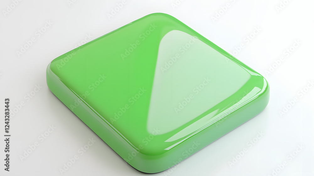 Poster blank mobile application icon, button - green square with round corners. 3d rendering, white backgro