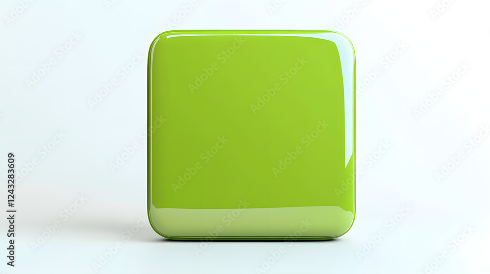 Aufkleber blank mobile application icon, button - green square with round corners. 3d rendering, white backgro