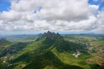 Fototapeta premium Aerial view of Mauritius island from the top of the mountain, Africa 