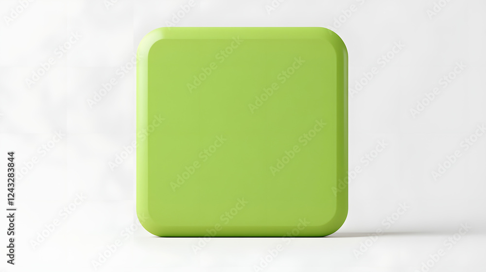 Aufkleber blank mobile application icon, button - green square with round corners. 3d rendering, white backgro