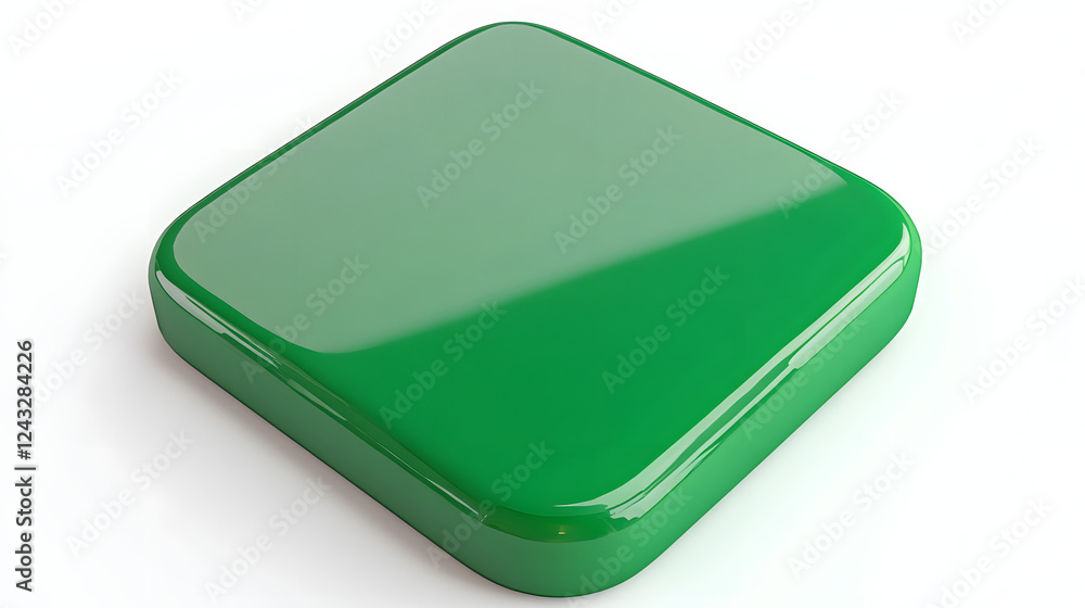 Aufkleber blank mobile application icon, button - green square with round corners. 3d rendering, white backgro