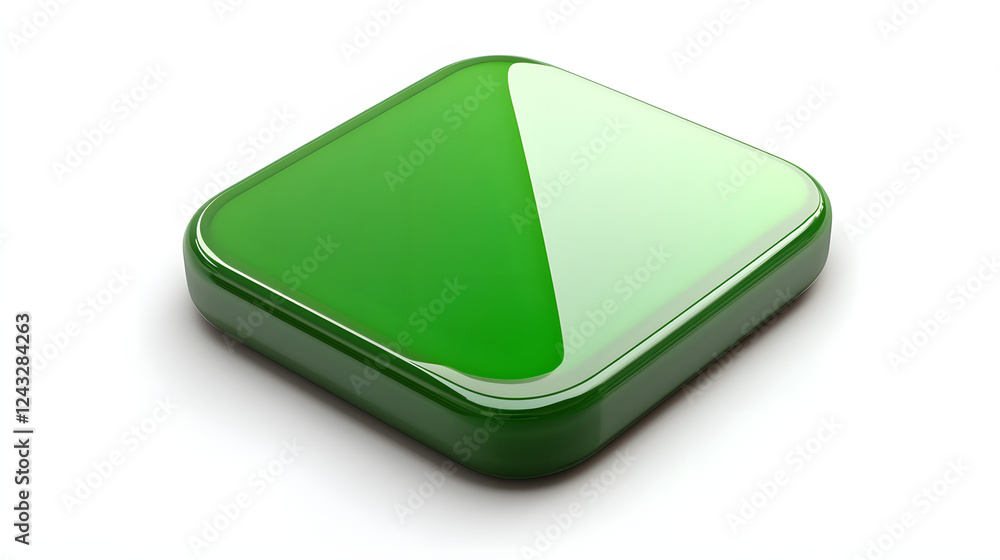Poster blank mobile application icon, button - green square with round corners. 3d rendering, white backgro