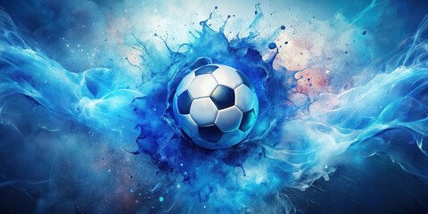 Fototapeta premium Dynamic Soccer Ball in a Blue Ink Explosion, a Powerful Image for Sports and Competition