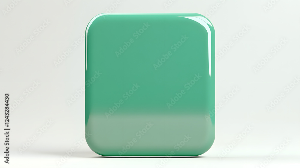 Poster blank mobile application icon, button - green square with round corners. 3d rendering, white backgro