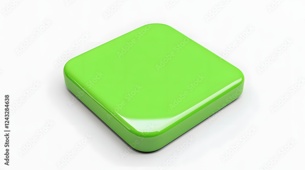 Aufkleber blank mobile application icon, button - green square with round corners. 3d rendering, white backgro