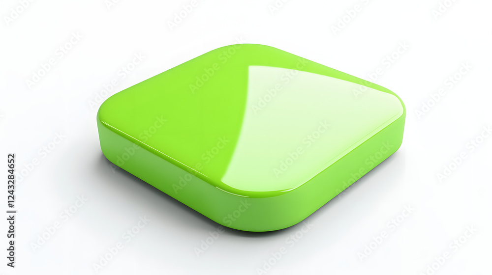 Aufkleber blank mobile application icon, button - green square with round corners. 3d rendering, white backgro