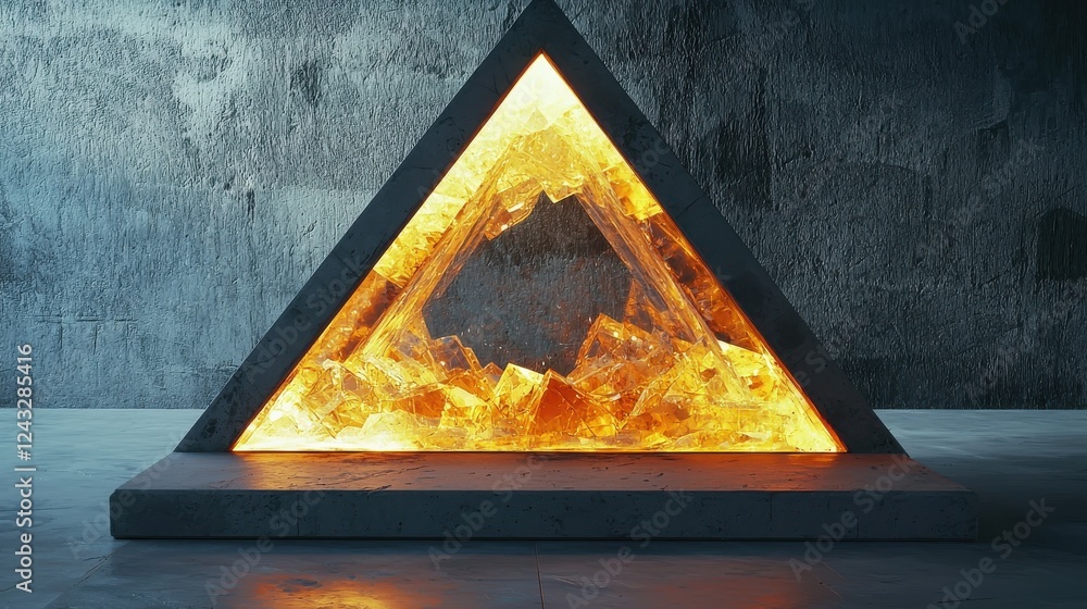 Aufkleber abstract image of fiery flames contained within a triangular concrete structure. dark background, dr