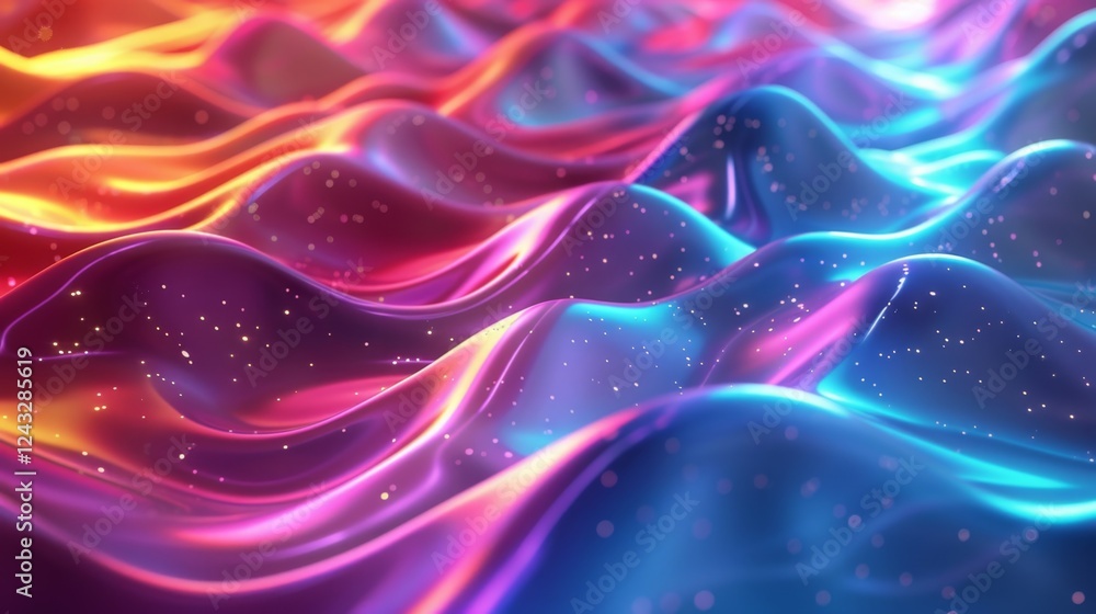Poster vibrant iridescent waves create an abstract gradient background with shimmering patterns and luminou