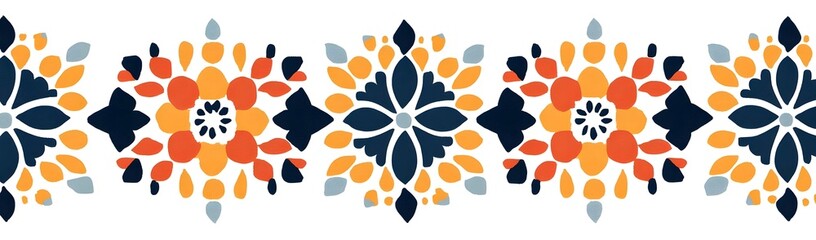 Fototapeta premium Colorful floral pattern design featuring vibrant shapes and intricate details, suitable for fabric or wallpaper
