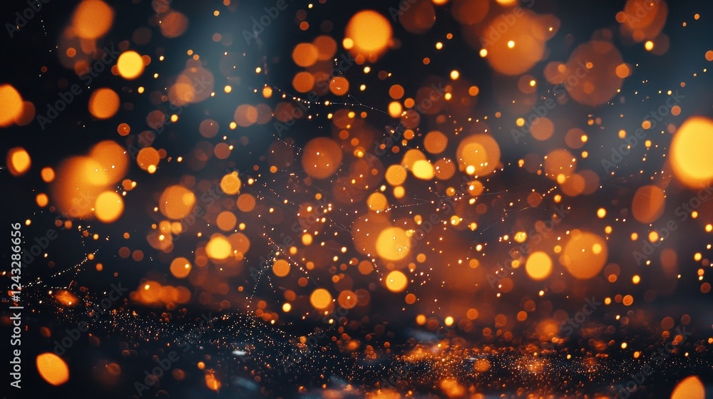 Poster abstract background with orange and gold bokeh lights on a dark background. sparkling particles crea