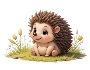 cute little hedgehog. On white isolated background in cartoon style.
