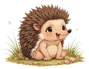 cute little hedgehog. On white isolated background in cartoon style.
