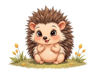 cute little hedgehog. On white isolated background in cartoon style.