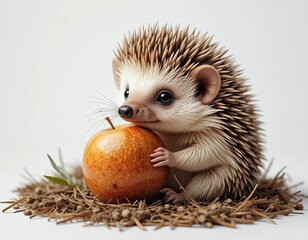 cute little hedgehog. On white isolated background in cartoon style.