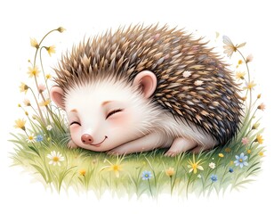 cute little black hedgehog . On white isolated background in cartoon style.