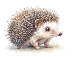 cute little hedgehog. On white isolated background in cartoon style.