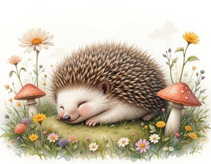 cute little black hedgehog . On white isolated background in cartoon style.