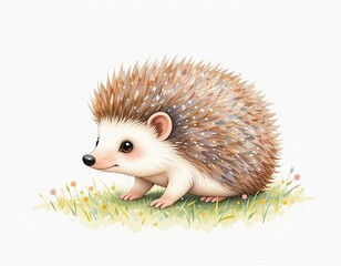 cute little hedgehog. On white isolated background in cartoon style.