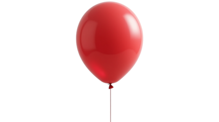 Red helium balloon with a glossy finish and string attached, isolated on a transparent background (PNG).