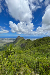 Aerial view of Mauritius island from the top of the mountain, Africa	