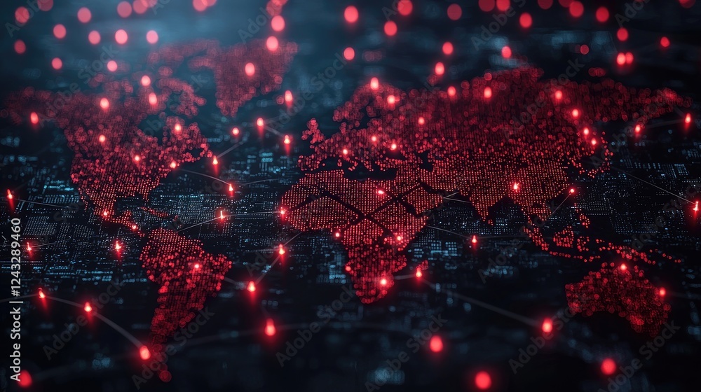 Poster global network connection: digital world map of communication and data flow