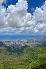 Naklejka premium Aerial view of the city and capital of Port Louis, Mauritius, Africa. 