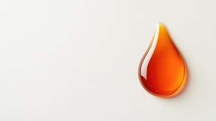 Fototapeta premium Translucent amber liquid drop on white background reflecting light. Natural colorants, natural dyes, color additives. Natural food dyes