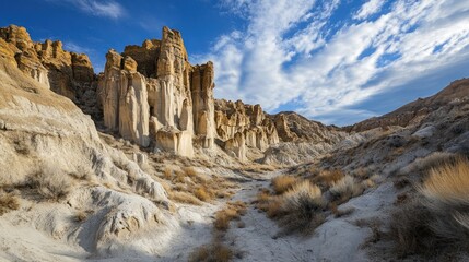 Fototapeta premium A stunning landscape featuring unique rock formations and a serene sky.