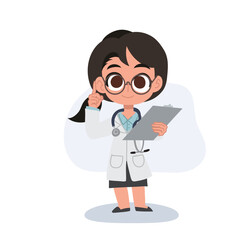 Adorable female physician doctor character holding a patient file