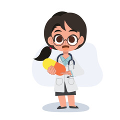 Fototapeta premium Friendly female doctor illustration explaining medication safety and pharmaceutical care