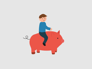 A vector illustration depicts a man riding a pig