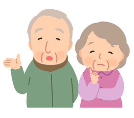Obraz premium 考える表情の老夫婦 疑問 シニア 高齢者 後期高齢者