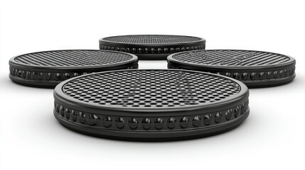 Four Black Circular Platforms with Perforated Tops